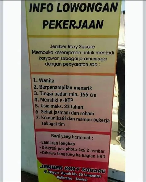 JEMBER ROXY SQUARE JEMBER BUTUH KARYAWAN! - Loker Sekitarku