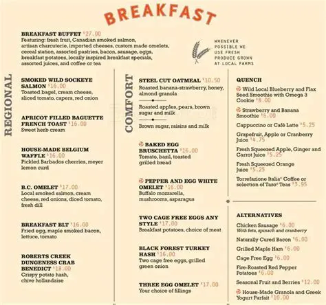 Hyatt Regency Cologne Breakfast Menu