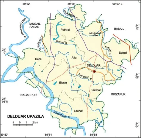 Maps of Bangladesh: Political Map of Delduar Upazila - Tangail District