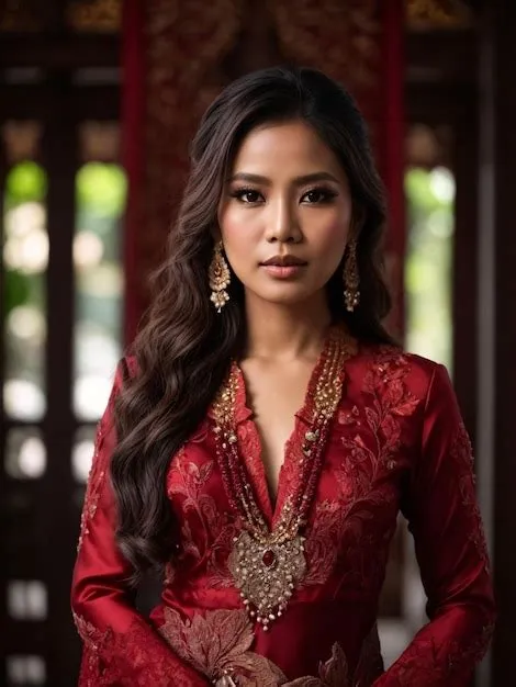 Premium AI Image | Beautiful Indonesian Girl in Red Kebaya