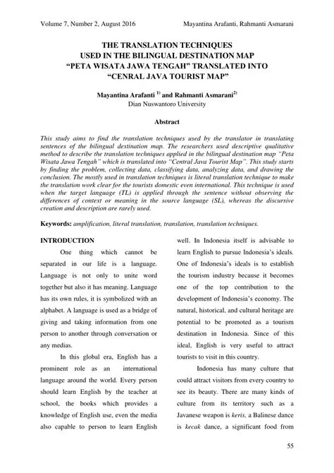 (PDF) THE TRANSLATION TECHNIQUES USED IN THE BILINGUAL DESTINATION MAP ...