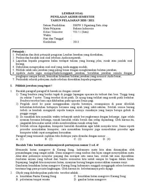 Soal PAS B.Indo Kelas 7 | PDF