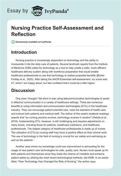 Nursing Practice Self-Assessment and Reflection - 389 Words | Essay Example