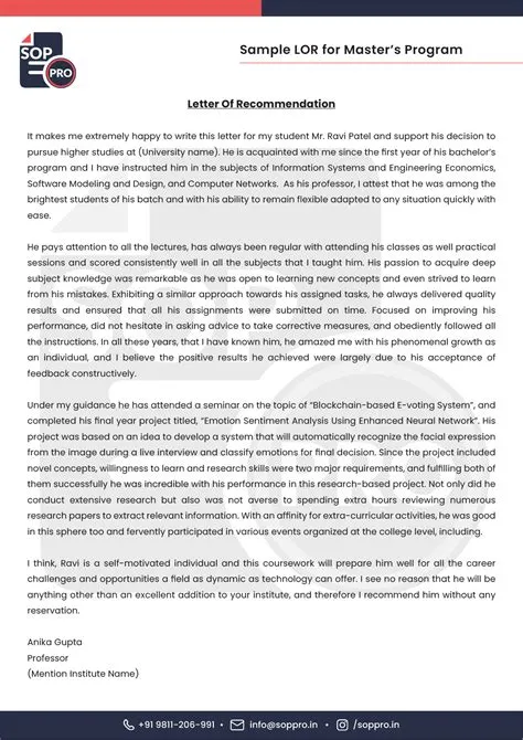 Academic LOR Samples and Examples in PDF format for Study Abroad