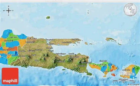Satellite 3D Map of East Java, political outside