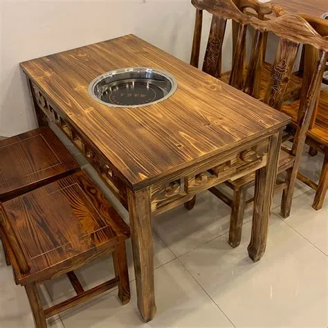 Hot Pot Table Induction Cooker Integrated Solid Wood Restaurant ...