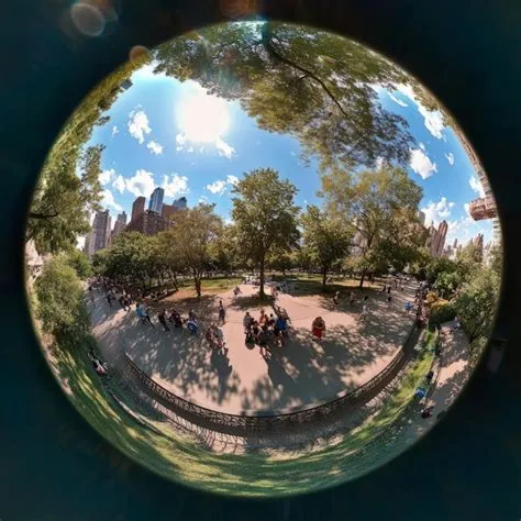 Immersive 360 Panoramic View Urban Park with Walking Trails and Happy ...