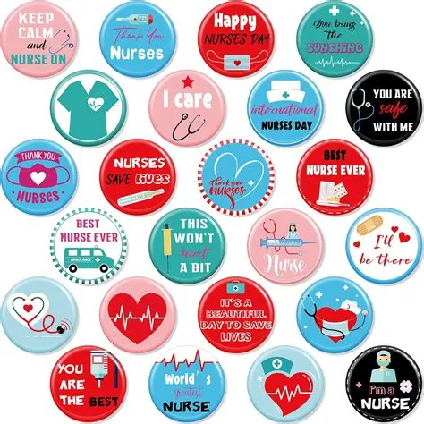 Amazon.com: Yinkin 48 Pcs Nurses' Day Button Pins Bulk Metal Round ...