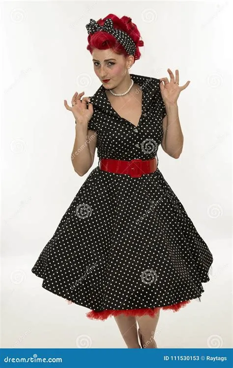 Fashion Pinup Girl in Black Polka Dots Dress.Vintage Stock Image ...