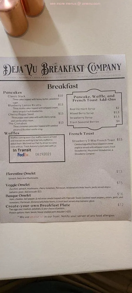 Online Menu of Deja Vu Breakfast Company Restaurant, Chico, California ...