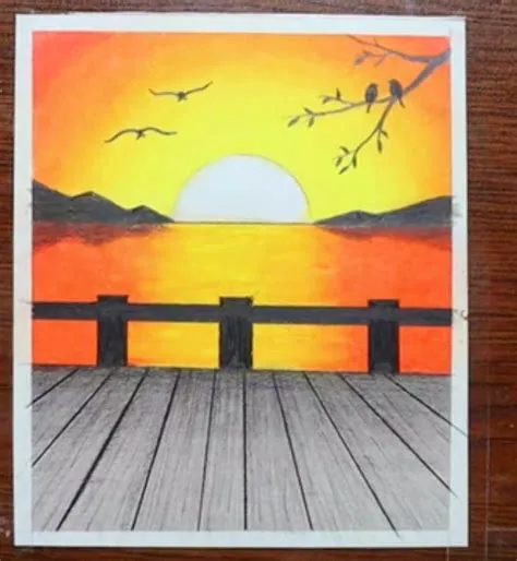 Sunset Drawing Easy, Simple Nature Drawing, Easy Nature Drawings ...