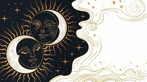 Oriental Sun and Moon Linear Background Flat Vector Illustration ...