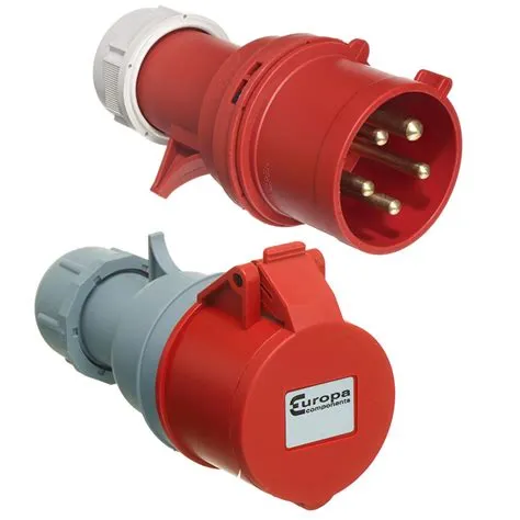 16 AMP Red 415V 3 Phase Industrial Plugs and Sockets 4 Pin 5 Pin IP44 ...