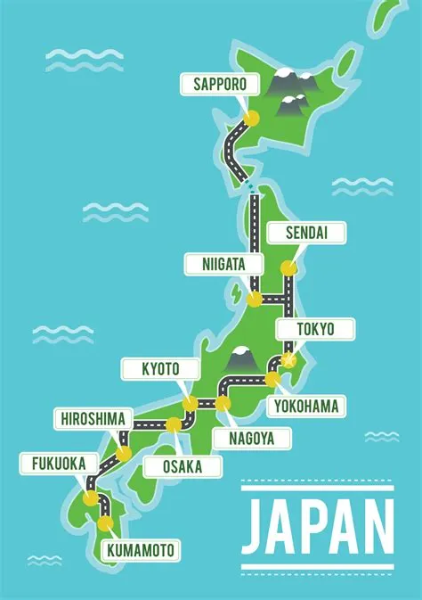 Cartoon vector map of Japan. Travel illustration with japanese main ...