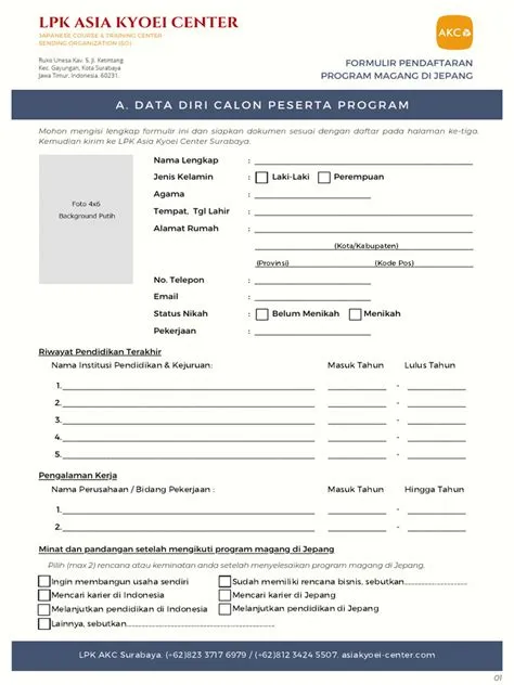 01 Formulir Pendaftaran Program Magang Di Jepang LPK AKC Surabaya | PDF
