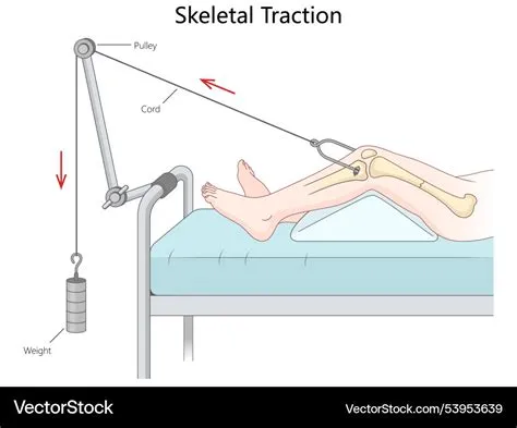 Skeletal traction mechanism leg fracture treatment