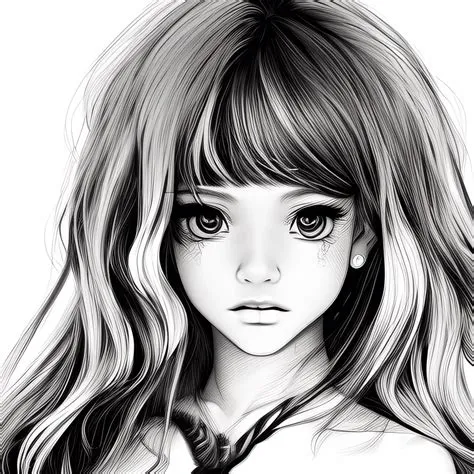 Ausmalbild Süßes 10-jähriges Mädchen · Creative Fabrica