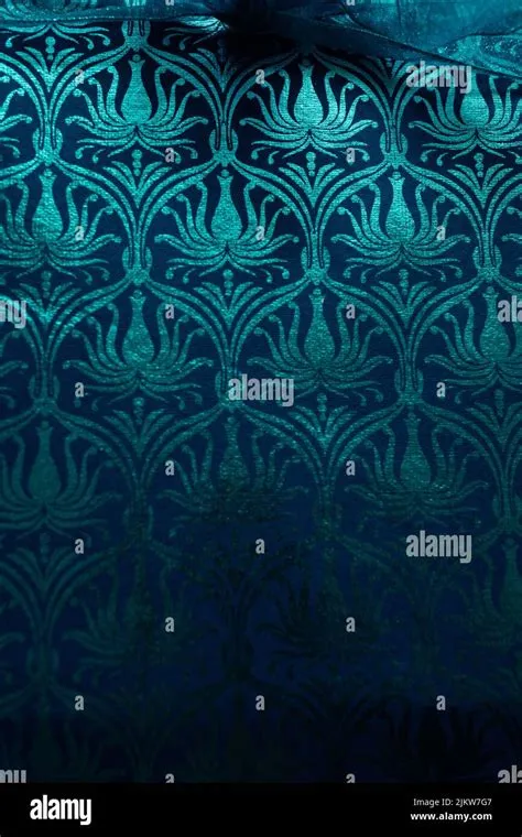 decorative metallic blue damask pattern gift wrapped present Stock ...