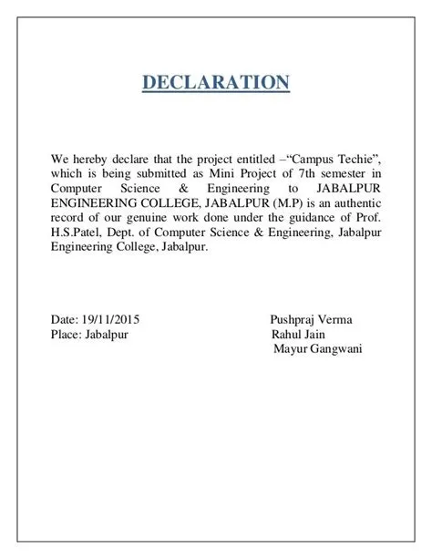 Declaration Sample For Project | Master of Template Document