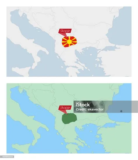 Peta Makedonia Utara Dengan Pin Ibukota Negara Dua Jenis Peta Makedonia ...