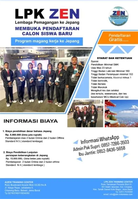 LPK ZEN kembali membuka kesempatan Magang Kerja ke Jepang GRATIS!