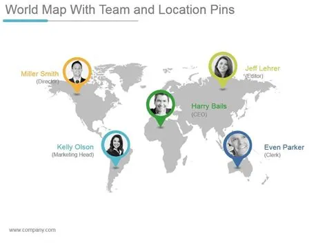 World Map With Team And Location Pins Powerpoint Themes | PowerPoint ...