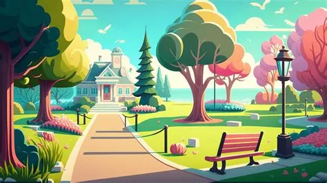 Brightly Colored Cartoon Trees In The Park Background, Park, Colorful ...