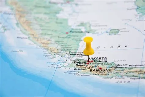 Jakarta, Java, Indonesia, Yellow Pin, Close-Up of Map. Stock Image ...