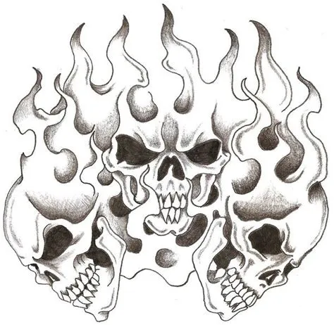 Skulls and Flames Drawing