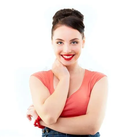 Pinup Girl Happy Smiling. Retro Portrait of Young Cheerful Woman in Pin ...