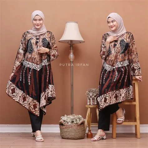 Jual Baju Tunik Batik Muslim Kombinasi Polos Modern Cantik Elegan (isi ...