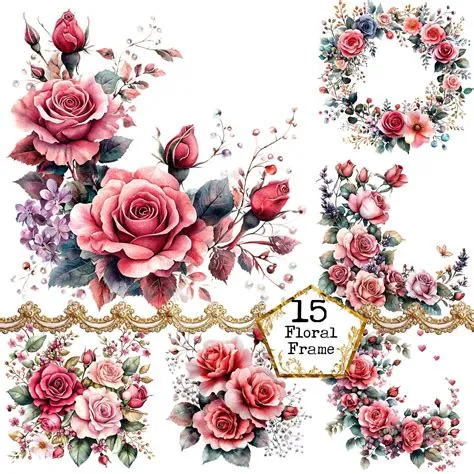PNG + JPEG Watercolor Floral Frames Clipart Bundle Floral Border Floral ...