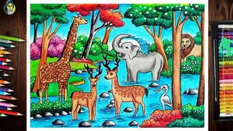 Forest Scenery Drawing Step By Step | Wildlife Drawing Easy | Forest ...
