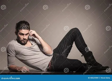 Man Lying Down on the Floor and Thinking Stock Image - Image of jeans ...