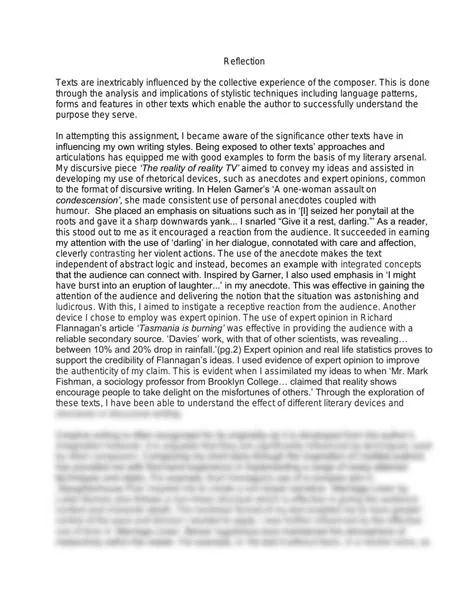 Example Reflection | English (Advanced) - Year 11 HSC | Thinkswap