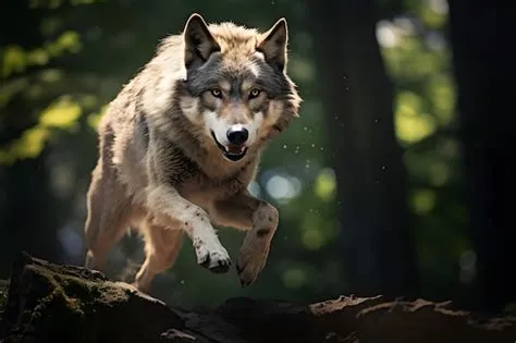 Premium Photo | Timber wolf running jumping wildlife photography