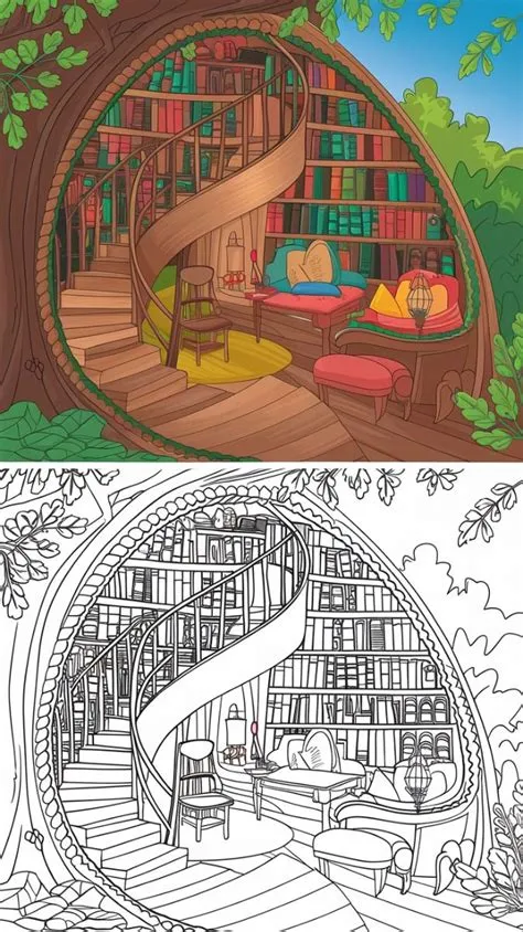 Treetop Library Dreams: Color & Coloring Pages Art | Coloring pages ...