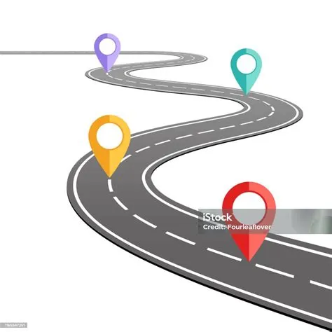 Highway Roadmap With Pins Car Road Direction Gps Route Pin Road Trip ...