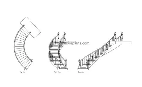 Wooden Curved Stair - Free CAD Drawings