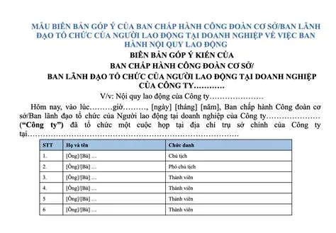 Mẫu biên bản góp ý của ban chấp hành công đoàn cơ sở/ban lãnh đạo tổ ...