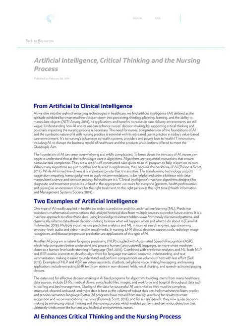 (PDF) Artificial Intelligence, Critical Thinking, and the Nursing Process