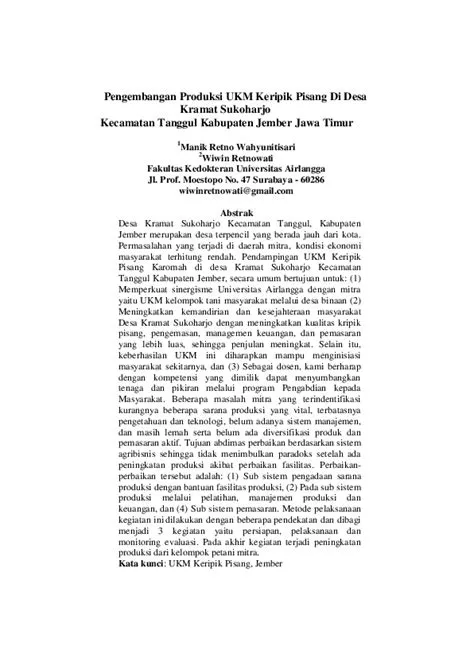 (PDF) Pengembangan Produksi UKM Keripik Pisang Di Desa Kramat Sukoharjo ...