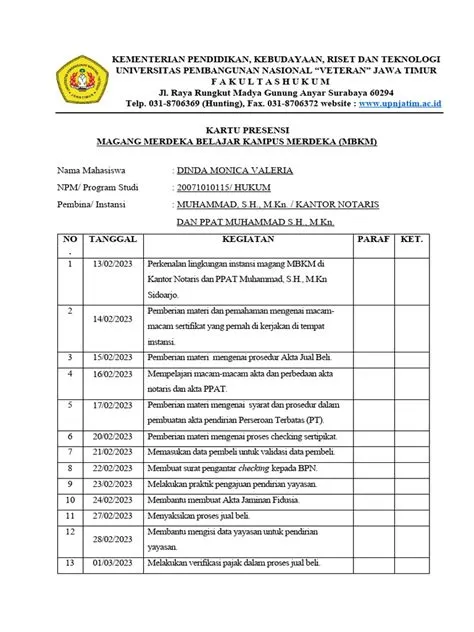 Kartu Presensi Magang MBKM | PDF