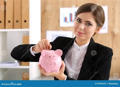 Happy Smiling Beautiful Businesswoman Putting Pin Money Pin Stock ...