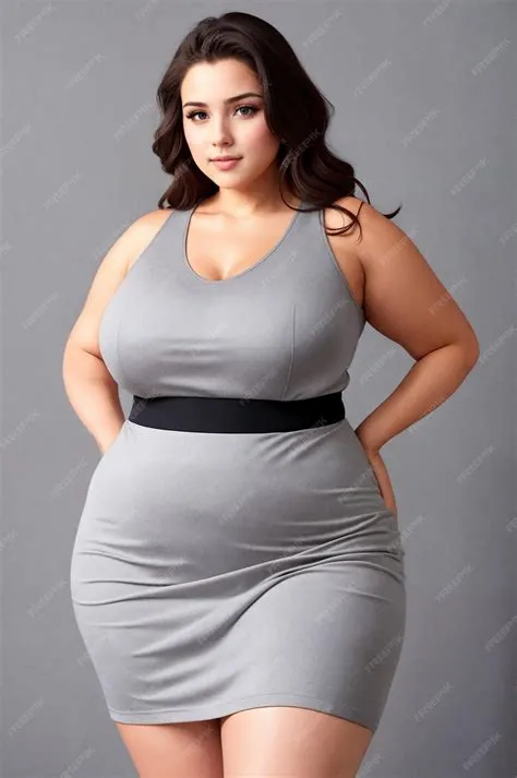 Beauty curve plus size woman in a gray mini dress on a gray ...