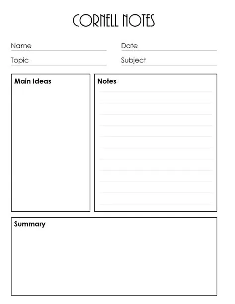 Cornell Notes Template Printable - Printable Word Searches