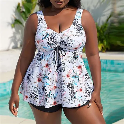 CALAFEBILA Tankini Swimming Suits Modest Two Piece Plus Size Pleated ...