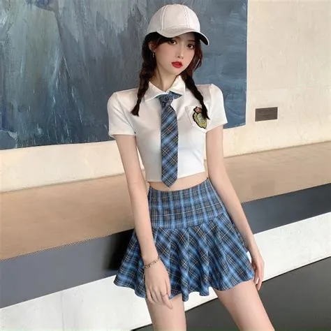 学院风网红直播衣服主播服装上镜性感上衣减龄百褶裙JK制服两件套_虎窝淘