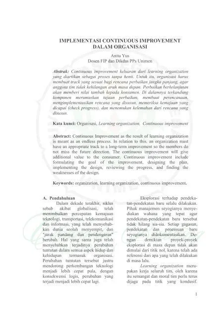 IMPLEMENTASI CONTINUOUS IMPROVEMENT - Digilib UNIMED