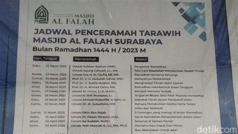Jadwal dan Tema Ceramah Tarawih Ramadhan di Masjid Al Falah Surabaya